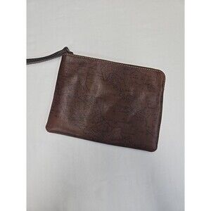 Patricia‎ Nash Cassini 100% Brown Leather Wristlet Wallet Riot Rust Map Print